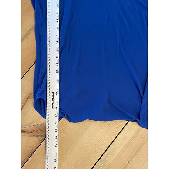 LUSH women's royal blue sheer blouse V-neck. Roll tab sleeve. Size Small - Picture 6 of 7